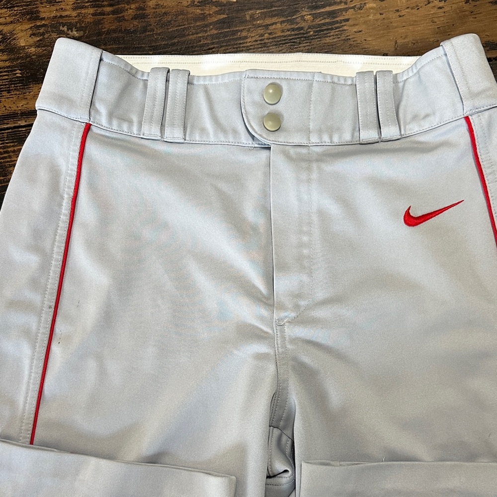 Nike Men’s Light Gray Baseball Pants with Red Trim